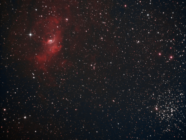 NGC7635 - Эмиссионная туманность Пузырь и рассеяное звездное скопление Проседь Кассиопеи  в созвездии Кассиопеи (HaOIII)